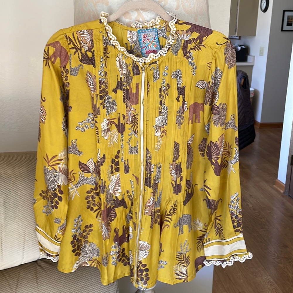 Johnny was mustard blouse